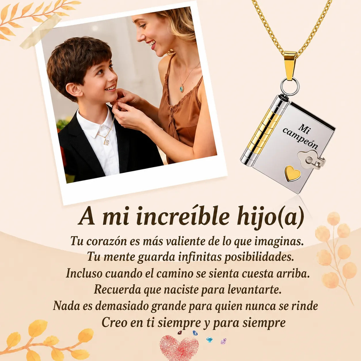 📖 Collar Relicario Para Mi hijo "Mi Campeón"
