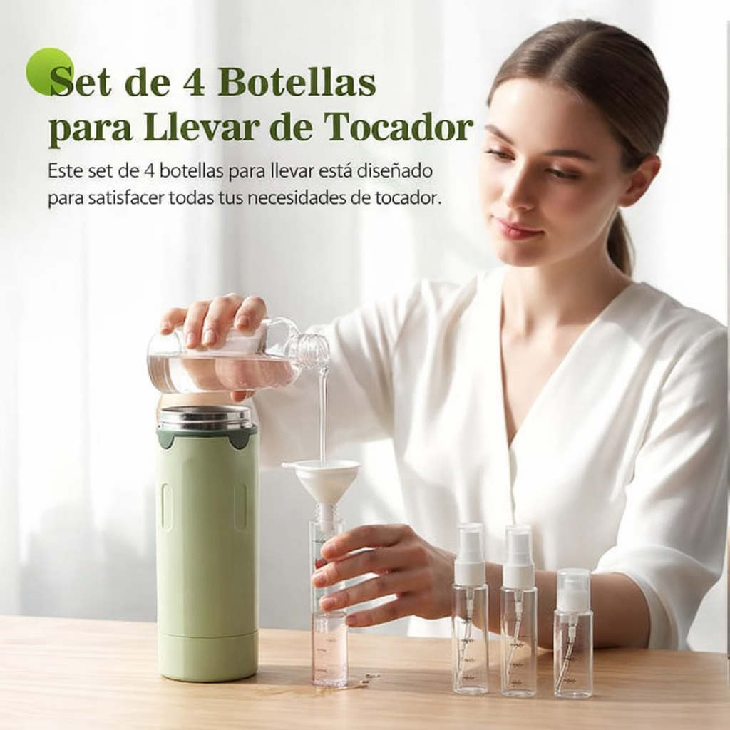 VIAJERO™ – Kit de Botellas de Viaje 4-en-1