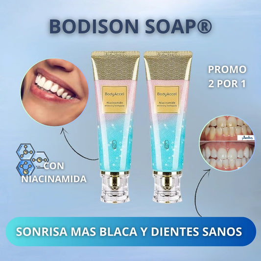 Bodison Soap®-Pasta Dental Blanqueadora con Niacinamida- 2 X 1